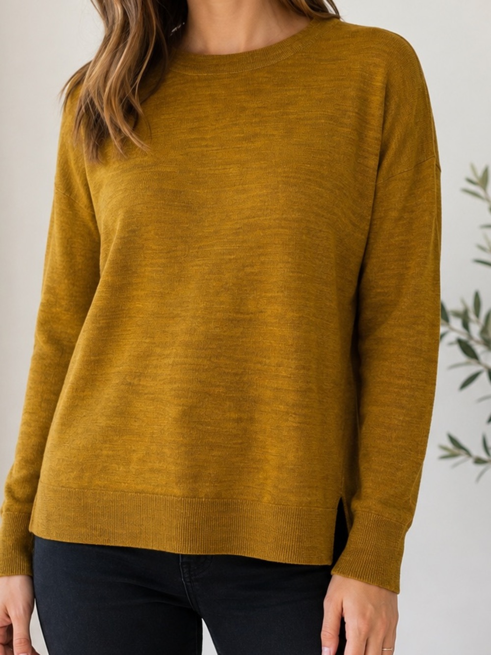 100% Merino Wool Mustard We Gold Crewneck Sweater Size M